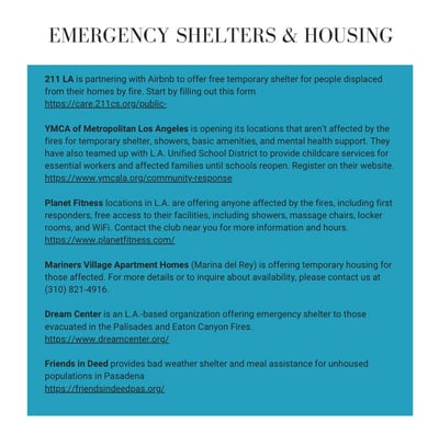 RESOURCE SHEET FOR EVACUEES AND FIRST RESPONDERS OF THE 2025 LOS ANGELES FIRES